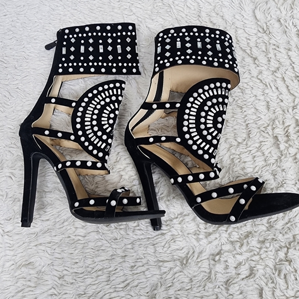 Women's Transparent Sandals Open Toe Rhinestone Design High Heel - Picture 7 of 12